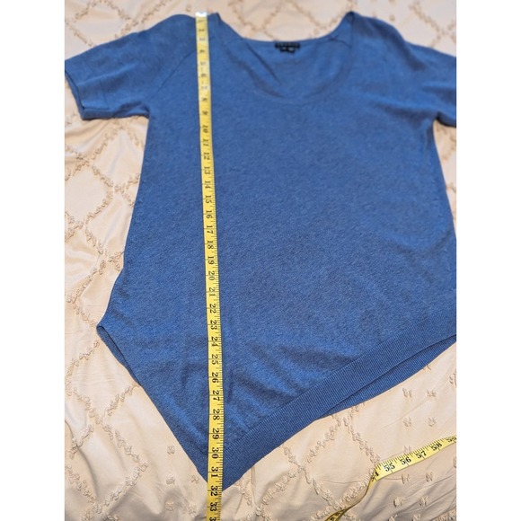 Theory Size L/G Beautiful Blue Short Sleeve Cotton & Cashmere Sweater Top - Picture 10 of 12